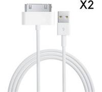 Lot 2 Cables USB Chargeur Blanc pour Apple iPad 1 / 2 / 3 - Cable Port USB Data Chargeur Synchronisation Transfert Donnees Mesure 1 Metre Phonillico® Blanc G