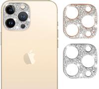 Lot 2 Cache-Objectif Strass Cristal Compatible Iphone 13 Pro Max ¿ Protection Lentille Caméra Anti-Rayures Autocollant Décoratif Argent & Or Rose