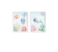 Lot 2 Cadres Muraux Enfant Baleine Et Océan Multi Coloured TU
