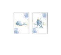 Lot 2 Cadres Muraux Enfant Baleine Et Poulpe Multi Coloured TU