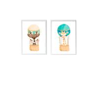 Lot 2 Cadres Muraux Enfant Cerf + Girafe Multi Coloured TU