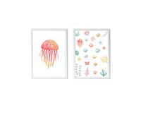 Lot 2 Cadres Muraux Enfant Méduse Et Animaux Marins Multi Coloured TU
