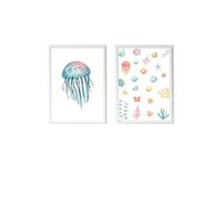 Lot 2 Cadres Muraux Enfant Méduse Et Animaux Marins Multi Coloured TU