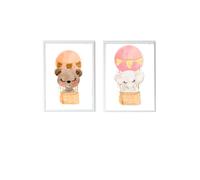 Lot 2 Cadres Muraux Enfant Ours + Éléphant Multi Coloured TU