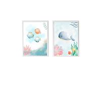 Lot 2 Cadres Muraux Enfant Poissons Et Baleine Multi Coloured TU