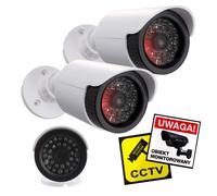 Lot 2 caméras factices IR1800 WT blanches LED IP44 ABS +4 autocollants