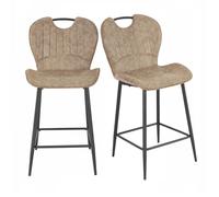 Lot 2 chaises bar microfibre taupe effet vieilli pieds métal - WILLY 2 Meubletmoi