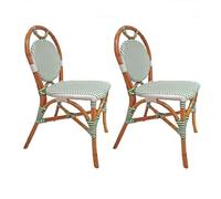 Lot 2 chaises bistrot en rotin naturel cannage vert et blanc - PIGALLE Meubletmoi