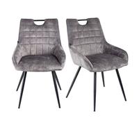 Lot 2 chaises capitonnées velours gris clair pieds métal - BRANDY 2 Meubletmoi