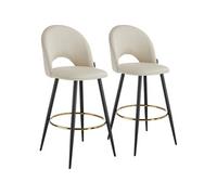 Chaise de bar en velours rembourré Ensemble de 2 pièces crème/noir