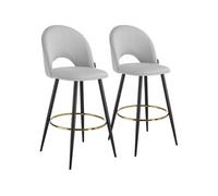 Tabouret de bar - TECTAKE - Lot de 2 tabourets SACHEL aspect velours et repose-pieds 49 x 58 x 110 cm - Gris clair/Noir
