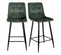Lot 2 chaises de bar avec assise H.75 cm en velours vert - NAMI 2 Meubletmoi