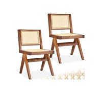 tectake® Lot de 2 Chaises de Salle à Manger Design en Chêne Bois Massif & Cannage Chaise de Table à Manger Chaise Confortable Meuble Salon pour Coiffeuse, Chambre, Cuisine, Bureau, Cabinet, Dressing