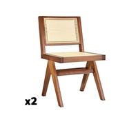 Lot 2 chaises en bois avec cannage viennois design boho chêne foncé