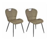 Lot 2 chaises en microfibre vert effet vieilli pieds métal - WILLY 2 Meubletmoi