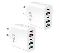 Lot 2 Chargeurs USB C 65W 5 Ports, 2 USB-C PD, 3 USB-A QC3.0 Adaptateur