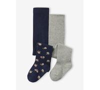 Lot 2 collants bébé fille uni et motifs fleurs bleu nuit 23/26