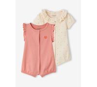VERTBAUDET Lot 2 Combishort bébé Fille Coton Bio écru 24M(86CM)