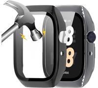 Lot 2 Coques Rigides + Verre Trempé 9h Protection Écran Pour Mibro Watch T2 - Coque Pc Noir & Transparent