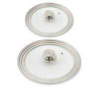 Lot 2 couvercles en verre et inox multidiamètre 16,18 et 20 cm et 24, 26 et 28 cm Mathon