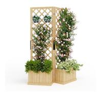 Lot 2 Écran d’Intimité De Jardin en Bois De Cèdre avec Jardinière Surélevée Panneau De Séparation Extérieur Trous De Drainage