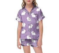 Lot 2 Ensembles de Pyjama Fille Ensemble Manches Longues Simple Doux Surpyjama Haut Pantalons VêTements Maison Cadeau pour Elle Jeunes Filles