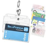 LOT 2 ÉTUIS PORTE-CARTE RIGIDE & TRANSPARENT AVEC PORTE CLÉ POUR BADGE CARTE VTC PASS NAVIGO BANCAIRE VITALE PERMIS DE CONDUIRE CARTE DE CONDUCTEUR MUTUELLE CNI D’IDENTITÉ TICKET RESTAURANT ETC...