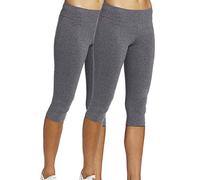 Lot 2 Femme Corsaire de Sport Pantacourt uni Legging Slim Taille élastiqué Gris M