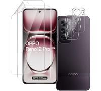 Lot 2 Films Hydrogel Tpu Pour Oppo Reno 12 Pro 5g + 2 Protecteurs Caméra Verre Trempé, Hd Anti-Rayures, Haute Sensibilité Tactile, Installation Facile, Compatible Coque