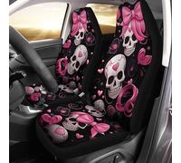 Lot 2 Housse De Siège De Voiture, Nœud Papillon Roses avec Motif Tête De Mort Et Amour Noir Housse De Siège Auto Impression Protecteur De Housse Universelle Couvre Sieges
