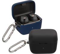 Lot 2 Housses En Silicone Liquide Antichoc Pour Sennheiser Sport True Wireless ¿ Noir & Bleu Avec Mousquetons ¿ Protection Complète (Non Compatible Momentum/Cx)