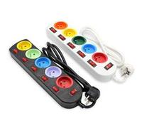 FISHTEC - Lot De 2 Multiprises 5 Prises Couleurs - Interrupteurs Individuels Câble 1,5 m ABS Normes NF Organisation Câbles Réduction Énergie - Usage Bureau Salon Installation Sécurisée