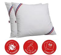Lot 2 Oreillers Tendance 60x60 Fermeté Medium Polyester Blanc Fabriqué France