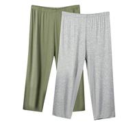 Lot 2 Pantacourt Femme Été Leger Taille Haute Pantacourt de Pyjama Femme Bas de Pyjama 3/4 Fluide Pants de Plage Pas Cher Pantalons 3/4 Grande Taille Pantalon Court pour Le Sport ou Dormir Loisir