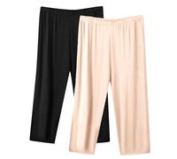 Lot 2 Pantacourt Femme Été Leger Taille Haute Pantacourt de Pyjama Femme Bas de Pyjama 3/4 Fluide Pants de Plage Pas Cher Pantalons 3/4 Grande Taille Pantalon Court pour Le Sport ou Dormir Loisir