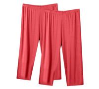 Lot 2 Pantacourt Femme Été Leger Taille Haute Pantacourt de Pyjama Femme Bas de Pyjama 3/4 Fluide Pants de Plage Pas Cher Pantalons 3/4 Grande Taille Pantalon Court pour Le Sport ou Dormir Loisir