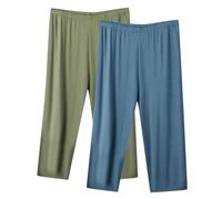 Lot 2 Pantacourt Femme Été Leger Taille Haute Pantacourt de Pyjama Femme Bas de Pyjama 3/4 Fluide Pants de Plage Pas Cher Pantalons 3/4 Grande Taille Pantalon Court pour Le Sport ou Dormir Loisir