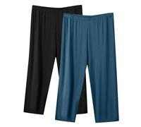 Lot 2 Pantacourt Femme Été Leger Taille Haute Pantacourt de Pyjama Femme Bas de Pyjama 3/4 Fluide Pants de Plage Pas Cher Pantalons 3/4 Grande Taille Pantalon Court pour Le Sport ou Dormir Loisir