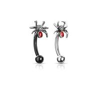 Lot 2 Piercing d arcade sourcil metal araignée spider en rouge et noir pour femme homme 1.2x8mm strass blanc