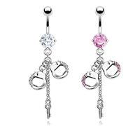 Lot 2 Piercings Nombril TIFFEN Ventre Boule Pendentif Menottes Bijoux Acier Chirurgical Inoxydable Anti Allergique Banane Barbell LOVEPIERCING