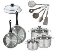 Lot 2 Poêles 20/24cm Fackelmann Geneva avec 3 Faitouts 16/20/24cm et 5 ustensiles