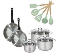 Lot 2 Poêles 24/28cm Fackelmann Geneva avec 3 Faitouts 16/20/24cm et 5 ustensiles Océan