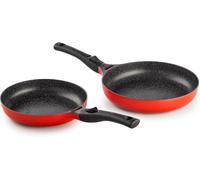 Pradel Excellence - PCUI003001 - Lot de 2 Poêles en Fonte d'Aluminium Magma Ø24/28cm - Revêtement Anti-Adhésif Façon Pierre - 2 Manches Amovibles - Tous Feux, Noir