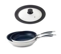 Lot 2 poêles inox antiadhérentes Excell'Inox 24 et 28 cm et couvercle multidiamètre Mathon