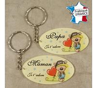 Lot 2 Portes Clefs - 1 Papa + 1 Maman (Cadeau Baptême, fête des mères, fête des pères, anniversaire, Noël …)