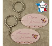 Lot 2 Portes Clefs - 1 Papa + 1 Maman (Cadeau Baptême, fête des mères, fête des pères, anniversaire, Noël …)