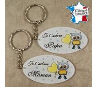 Lot 2 Portes Clefs - 1 Papa + 1 Maman (Cadeau Baptême, fête des mères, fête des pères, anniversaire, Noël …)