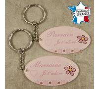 Lot 2 Portes Clefs - 1 Parrain + 1 Marraine (Cadeau Parrain Marraine Baptême Communion Noël, annonce et demande Parrain Marraine)