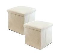 Lot 2 pouf de rangement pliable,tabouret en tissu bouclé blanc avec couvercle amovible - Longueur 38 x Profondeur 38 x Hauteur 38
