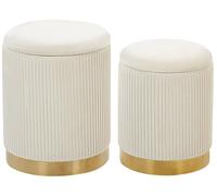 Lot 2 Poufs Coffres de Rangement en Velours Blanc avec Base en Acier Doré Parfaits pour Chambre ou Salon au Design Glamour et Chic Beliani
